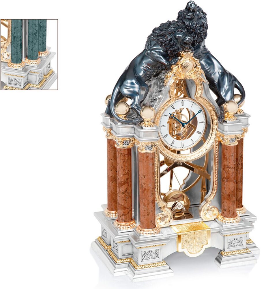 antique clocks on a luxury fireplace