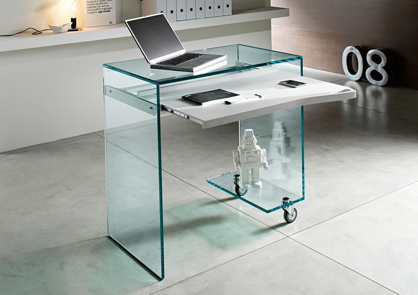 small glass desk