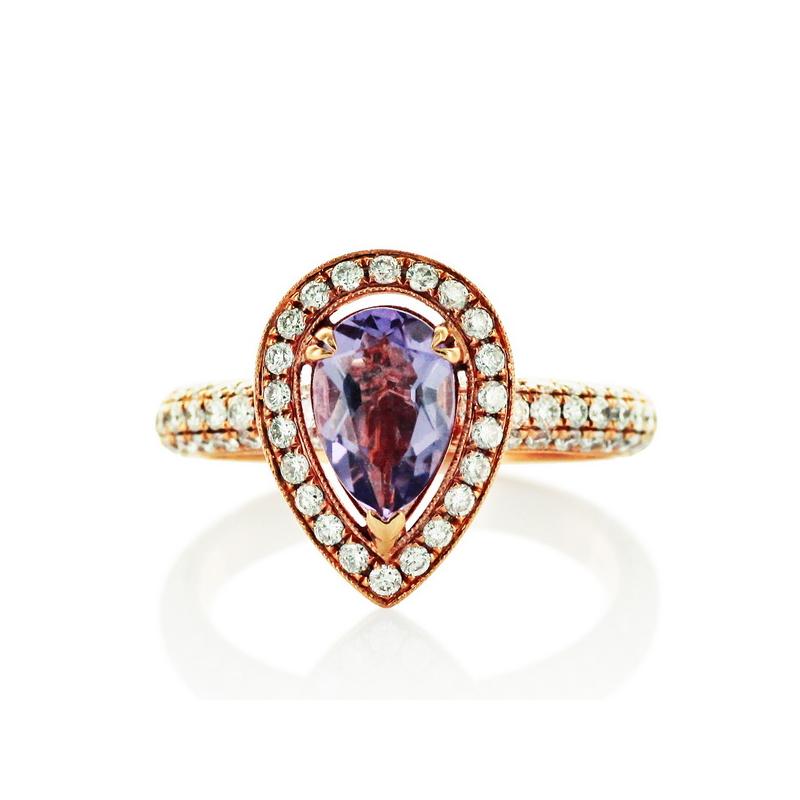 Pink gold ring with topaz and diamonds 1