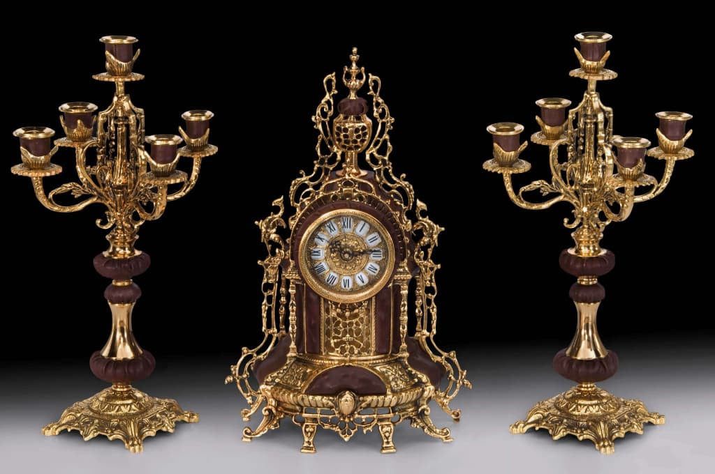 Brassware Clock and Candle Holders
