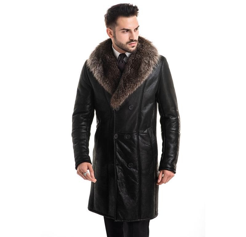 What types of men's coats are made from genuine leather?