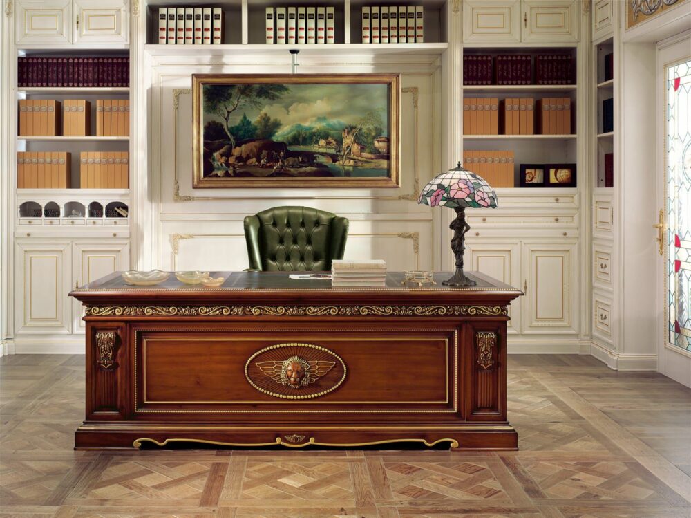 Home Office with a Carved Lion