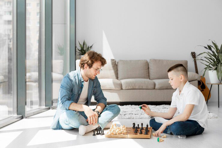 Teacher Teaching Boy How To Play Chess Long Shot 23 2148573980
